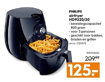 Aanbiedingen Philips airfryer hd9220-20 - Philips - Geldig van 12/09/2016 tot 21/09/2016 bij Blokker