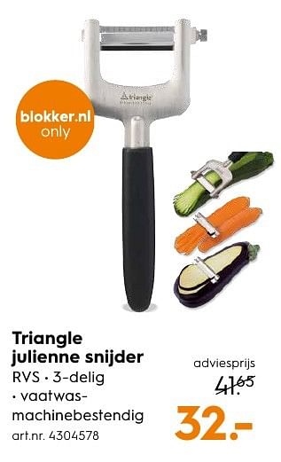 Aanbiedingen Triangle julienne snijder - Huismerk - Blokker - Geldig van 12/09/2016 tot 21/09/2016 bij Blokker