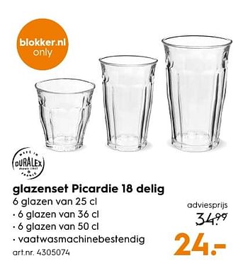 Aanbiedingen Glazenset picardie 18 delig - Duralex - Geldig van 12/09/2016 tot 21/09/2016 bij Blokker