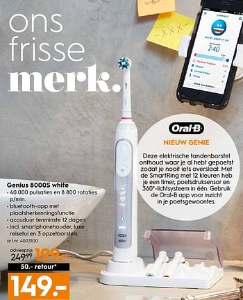 Aanbiedingen Genius 8000s white - Oral-B - Geldig van 12/09/2016 tot 21/09/2016 bij Blokker