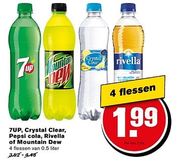 Aanbiedingen 7up, crystal clear, pepsi cola, rivella of mountain dew - Huismerk - Hoogvliet - Geldig van 14/09/2016 tot 20/09/2016 bij Hoogvliet
