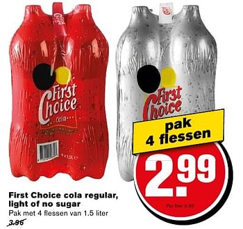Aanbiedingen First choice cola regular, light of no sugar - First choice - Geldig van 14/09/2016 tot 20/09/2016 bij Hoogvliet