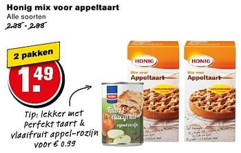 Aanbiedingen Honig mix voor appeltaart - Honig - Geldig van 14/09/2016 tot 20/09/2016 bij Hoogvliet