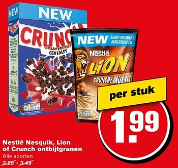 Aanbiedingen Nestlé nesquik, lion of crunch ontbijtgranen - Nestlé - Geldig van 14/09/2016 tot 20/09/2016 bij Hoogvliet