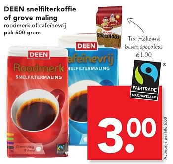 Aanbiedingen Deen snelfilterkoffie of grove maling roodmerk of cafeïnevrij - Huismerk deen supermarkt - Geldig van 18/09/2016 tot 24/09/2016 bij Deen Supermarkten