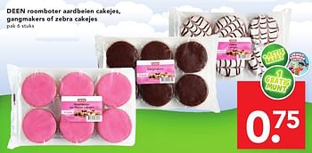 Aanbiedingen Deen roomboter aardbeien cakejes, gangmakers of zebra cakejes - Huismerk deen supermarkt - Geldig van 18/09/2016 tot 24/09/2016 bij Deen Supermarkten