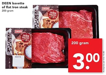 Aanbiedingen Deen bavette of flat iron steak - Huismerk deen supermarkt - Geldig van 18/09/2016 tot 24/09/2016 bij Deen Supermarkten