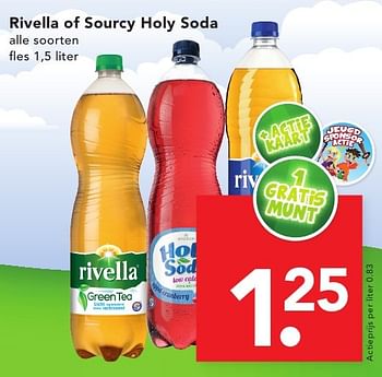 Aanbiedingen Rivella of sourcy holy soda - Rivella - Geldig van 18/09/2016 tot 24/09/2016 bij Deen Supermarkten