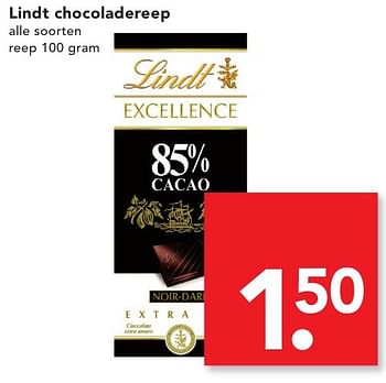 Aanbiedingen Lindt chocoladereep - Lindt - Geldig van 18/09/2016 tot 24/09/2016 bij Deen Supermarkten