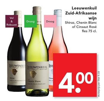 Aanbiedingen Leeuwenkuil zuid-afrikaanse wijn - Rode wijnen - Geldig van 18/09/2016 tot 24/09/2016 bij Deen Supermarkten