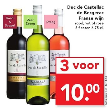 Aanbiedingen Duc de castellac de bergerac franse wijn - Rode wijnen - Geldig van 18/09/2016 tot 24/09/2016 bij Deen Supermarkten