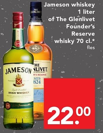 Aanbiedingen Jameson whiskey of the glenlivet founder`s reserve whisky - Jameson - Geldig van 18/09/2016 tot 24/09/2016 bij Deen Supermarkten