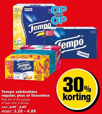 Aanbiedingen Tempo zakdoekjes regular, plus of tissuebox - Tempo - Geldig van 14/09/2016 tot 20/09/2016 bij Hoogvliet