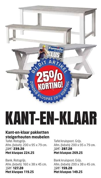 Aanbiedingen Kant-en-klaar pakketten steigerhouten meubelen - Huismerk - Formido - Geldig van 12/09/2016 tot 25/09/2016 bij Formido