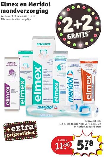 Aanbiedingen Elmex tandpasta anti-cariës en meridol tandenborstel - Elmex - Geldig van 13/09/2016 tot 25/09/2016 bij Kruidvat