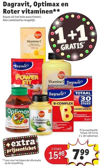 Aanbiedingen Dagravit, optimax en roter vitaminen totaal 30 forte - Dagravit - Geldig van 13/09/2016 tot 25/09/2016 bij Kruidvat