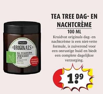 Aanbiedingen Tea tree dag- en nachtcrème - Huismerk - Kruidvat - Geldig van 13/09/2016 tot 25/09/2016 bij Kruidvat