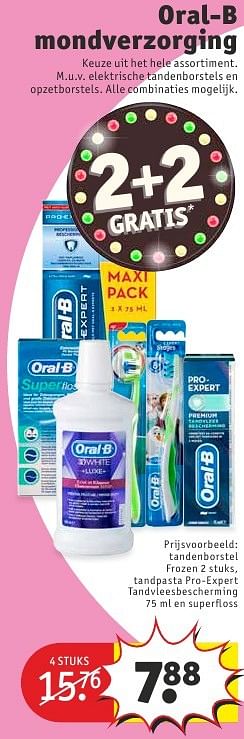 Aanbiedingen Tandenborstel frozen, tandpasta pro-expert tandvleesbescherming en superfloss - Oral-B - Geldig van 13/09/2016 tot 25/09/2016 bij Kruidvat