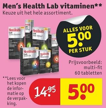 Aanbiedingen Men`s health lab vitaminen multi-fit - Men's Health Lab - Geldig van 13/09/2016 tot 25/09/2016 bij Kruidvat
