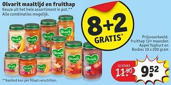 Aanbiedingen Fruithap 12+ maanden appel yoghurt en bosbes - Olvarit - Geldig van 13/09/2016 tot 25/09/2016 bij Kruidvat