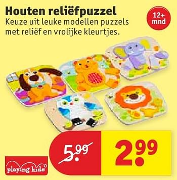 Aanbiedingen Houten reliëfpuzzel - Playing Kids - Geldig van 13/09/2016 tot 25/09/2016 bij Kruidvat