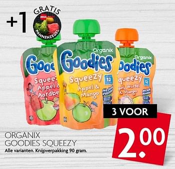 Aanbiedingen Organix goodies squeezy - Organix - Geldig van 18/09/2016 tot 24/09/2016 bij Deka Markt