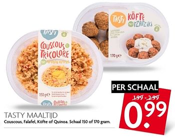 Aanbiedingen Tasty maaltijd couscous, falafel, köfte of quinoa - Huismerk - Deka Markt - Geldig van 18/09/2016 tot 24/09/2016 bij Deka Markt