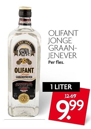 Aanbiedingen Olifant jonge graanjenever - Olifant - Geldig van 18/09/2016 tot 24/09/2016 bij Deka Markt