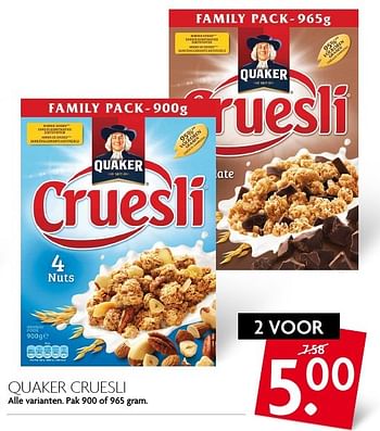 Aanbiedingen Quaker cruesli - Quaker - Geldig van 18/09/2016 tot 24/09/2016 bij Deka Markt