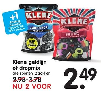 Aanbiedingen Klene geldlijn of dropmix - Klene - Geldig van 18/09/2016 tot 24/09/2016 bij Em-té