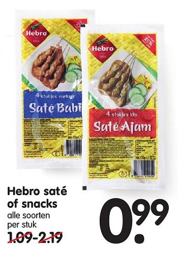 Aanbiedingen Hebro saté of snacks - Hebro - Geldig van 18/09/2016 tot 24/09/2016 bij Em-té