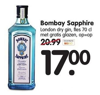 Aanbiedingen Bombay sapphire london dry gin met gratis glazen - Bombay - Geldig van 18/09/2016 tot 24/09/2016 bij Em-té