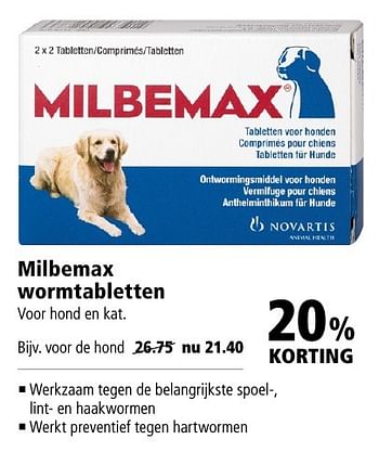 Aanbiedingen Milbemax wormtabletten - Milbemax - Geldig van 12/09/2016 tot 25/09/2016 bij Welkoop