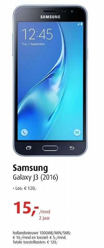 Aanbiedingen Samsung galaxy j3 - Samsung - Geldig van 16/09/2016 tot 02/10/2016 bij Belcompany