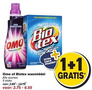 Aanbiedingen Omo of biotex wasmiddel - Omo - Geldig van 21/09/2016 tot 27/09/2016 bij Hoogvliet