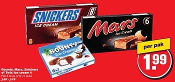 Aanbiedingen Bounty, mars, snickers of twix ice cream - Mars Snacks - Geldig van 21/09/2016 tot 27/09/2016 bij Hoogvliet