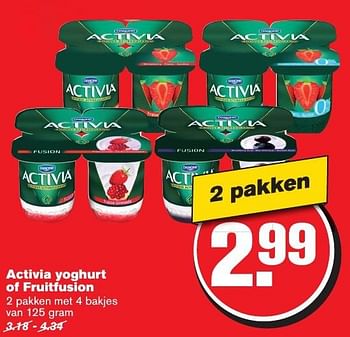 Aanbiedingen Activia yoghurt of fruitfusion - Danone - Geldig van 21/09/2016 tot 27/09/2016 bij Hoogvliet