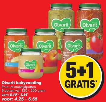 Aanbiedingen Olvarit babyvoeding fruit- of maaltijdpotten - Olvarit - Geldig van 21/09/2016 tot 27/09/2016 bij Hoogvliet