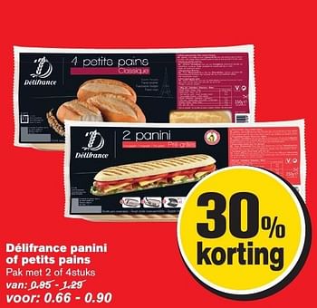 Aanbiedingen Délifrance panini of petits pains - Delifrance - Geldig van 21/09/2016 tot 27/09/2016 bij Hoogvliet