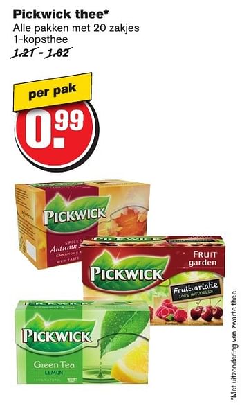 Aanbiedingen Pickwick thee - Pickwick - Geldig van 21/09/2016 tot 27/09/2016 bij Hoogvliet