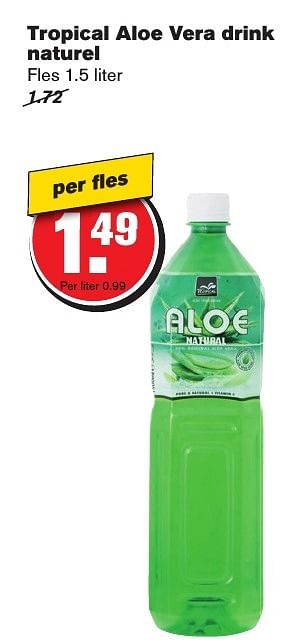Aanbiedingen Tropical aloe vera drink naturel - Tropical - Geldig van 21/09/2016 tot 27/09/2016 bij Hoogvliet