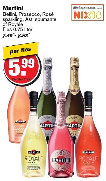 Aanbiedingen Martini bellini, prosecco, rosé sparkling, asti spumante of royale - Martini - Geldig van 21/09/2016 tot 27/09/2016 bij Hoogvliet