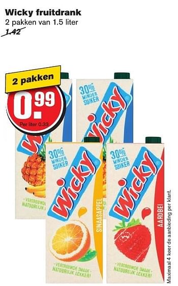 Aanbiedingen Wicky fruitdrank - Wicky - Geldig van 21/09/2016 tot 27/09/2016 bij Hoogvliet