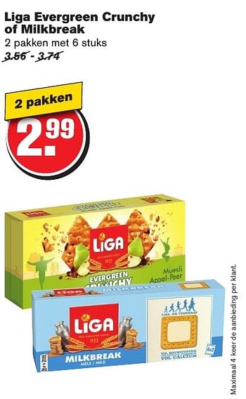 Aanbiedingen Liga evergreen crunchy of milkbreak - Liga - Geldig van 21/09/2016 tot 27/09/2016 bij Hoogvliet