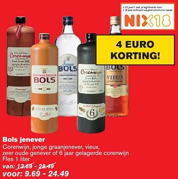 Aanbiedingen Bols jenever corenwijn, jonge graanjenever, vieux - Bols - Geldig van 21/09/2016 tot 27/09/2016 bij Hoogvliet