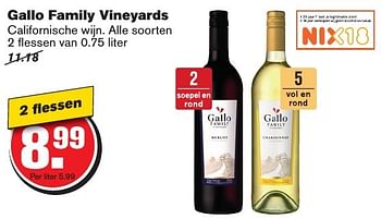 Aanbiedingen Gallo family vineyards californische wijn. alle soorten - Rode wijnen - Geldig van 21/09/2016 tot 27/09/2016 bij Hoogvliet