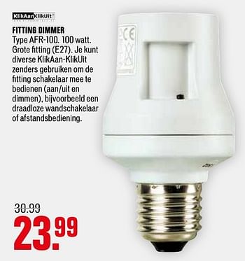 Aanbiedingen Klikaanklikuit fitting dimmer afr-100 - KlikAanKlikUit - Geldig van 19/09/2016 tot 02/10/2016 bij Multimate