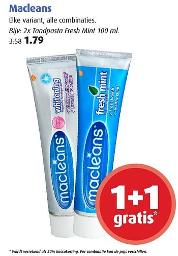 Aanbiedingen Macleans 2x tandpasta fresh mint - Macleans - Geldig van 19/09/2016 tot 02/10/2016 bij Uw eigen drogist