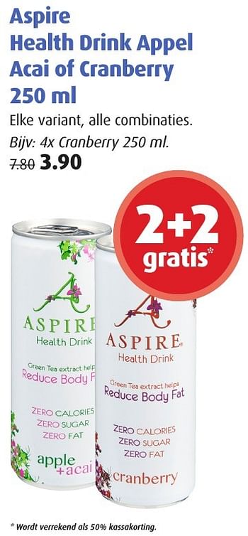 Aanbiedingen Aspire health drink appel acai of cranberry - Aspire - Geldig van 19/09/2016 tot 02/10/2016 bij Uw eigen drogist