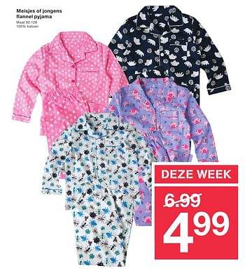 Aanbiedingen Meisjes of jongens flannel pyjama - Huismerk - Zeeman  - Geldig van 24/09/2016 tot 25/09/2016 bij Zeeman